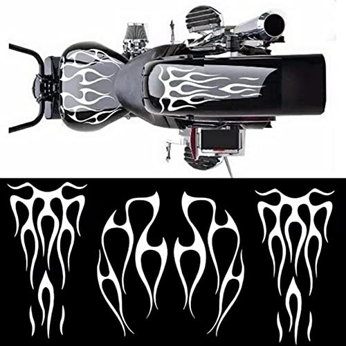 Image of Motorcycle Gas Tank Flame Decals,Universal Motorcycle Flame Sticker PET Waterproof Sport Stripes Decals Stickers Fuel Tank Fender Decal Set Decoration Accessories,Black