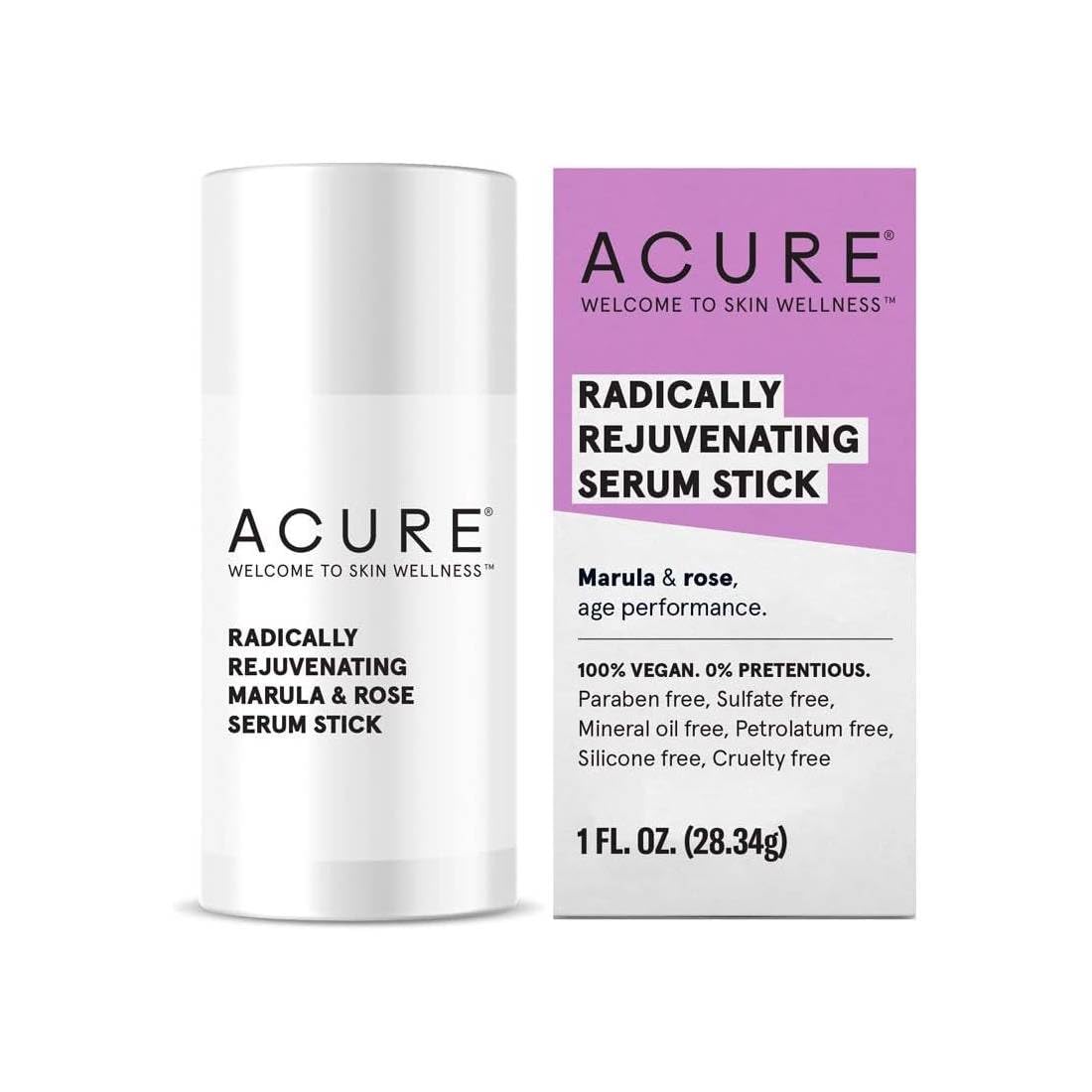 Acure, Radically Rejuvenating Serum Stick 100 Vegan Provides AntiAging Support Marula Rose Oil Avocado Oil Hydrates Rejuvenates, Clear, Scented, 1 Ounce