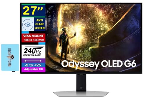 Image of Samsung 27 inch Odyssey OLED G6 QHD 240Hz 0.03ms FreeSync Premium Pro Gaming Monitor, Flicker Free, VESA Mount (100mm), HDMI, & Dockztorm USB Port Expander, Silver (LS27DG612SNXZA - 2026 Model)