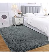 Fluffy Area Rug for Bedroom: Grey Plush Soft Bedside Dorm Area Rug - Small Carpets for Bedroom Ki...