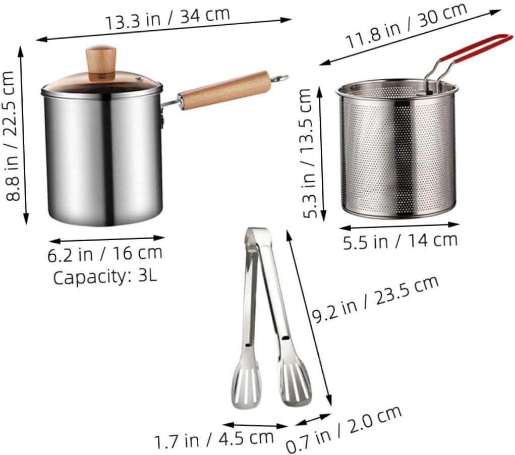 Ciieeo Stainless Steel Deep Fryer Pot with Fry Basket Mini Frying Pan for Home Use Easy to Clean Material Includes Food Clip and Strainer Basket