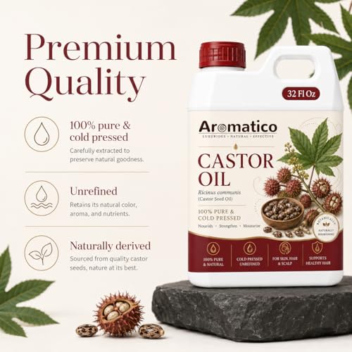 Image of AROMATICO Castor Oil for Skin, Hair and Body Care, Multipurpose Carrier Oil for Massage, Scalp Care, Dry Skin Routine, DIY Beauty and Natural Glow - 946 ml