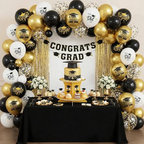 Image of Graduation Balloons, 50 Pcs Black Gold for Class of 2026 Grad Party Decor