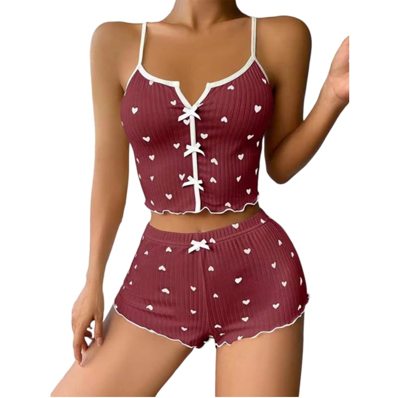 GIVTULIP 2 Pièce Pyjama Court pour Femme sans Manches Vêtements de Nuit Ensemble Sexy Camisole avec Shorts Dentelle Col en V Pyjashort Sets Grande Taille...
