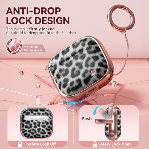 Image of Inesore for AirPods 4 Case Cover 2024 with Lock-Black Jaguar | Two-Piece Design,with Gold Keychain & Cleaning Pen,Support Wireless Charging,Cute Luxury Case for Women Girly