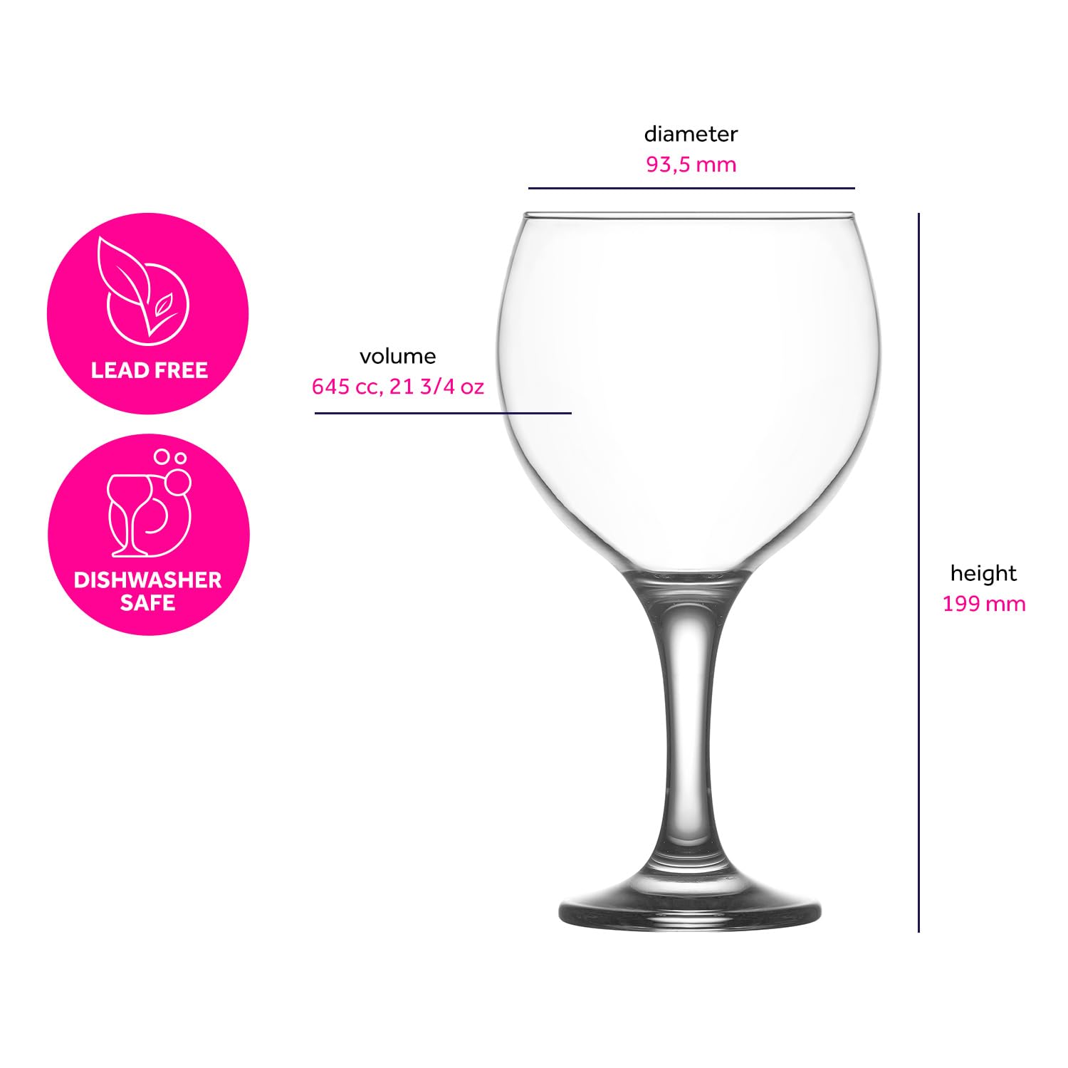 LAV Misket - Juego de 6 copas de vino grandes multiusos para agua, cócteles, spritz 21.75 oz