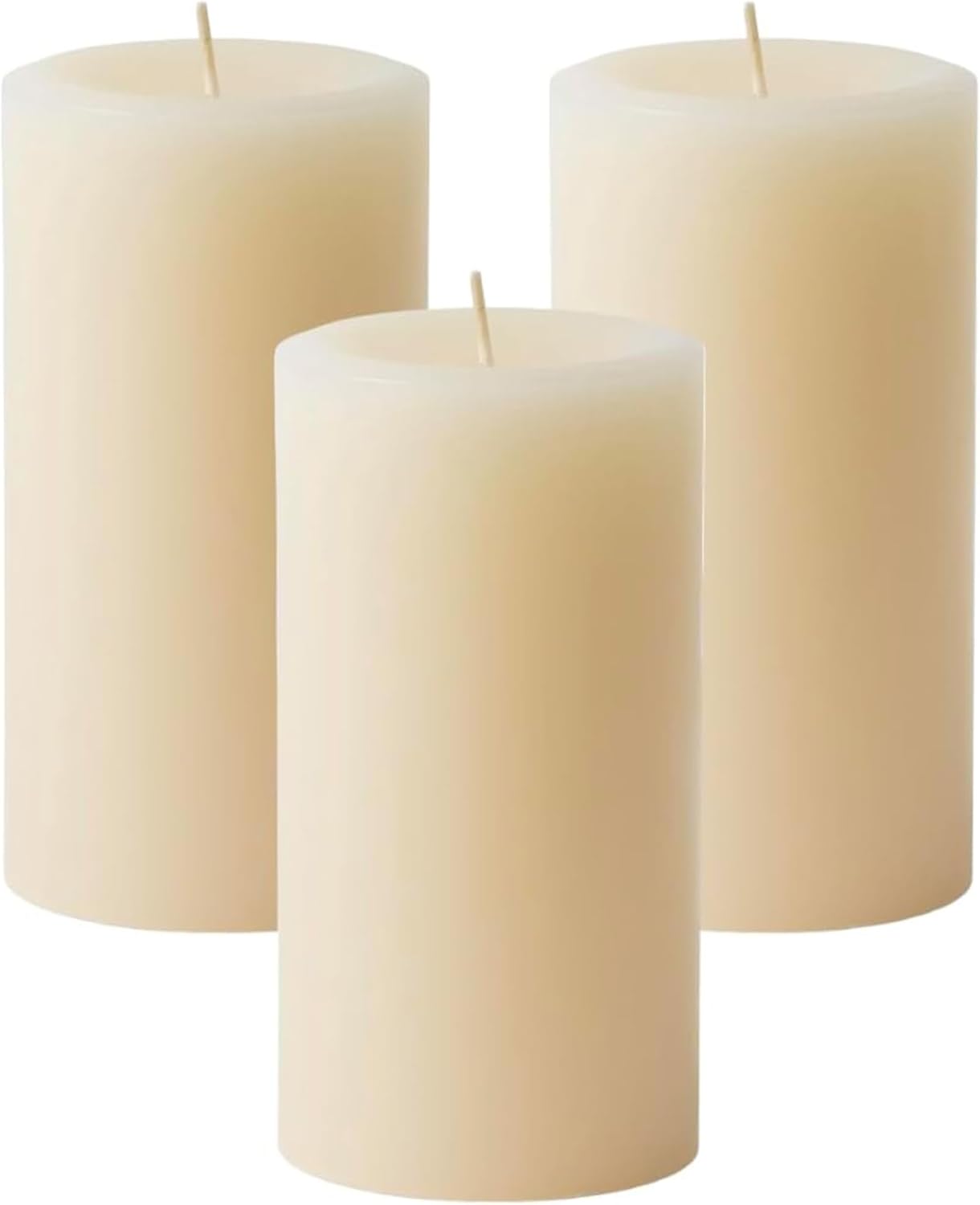 Mister Candle Dripless Vanilla Scented Ivory Pillar Candles Set of 3, Hand Made Vanilla Pillar Candles with Essential Oils for Home Decor, Premium Wax, 80 Hr Burn Time (3x6 inch)