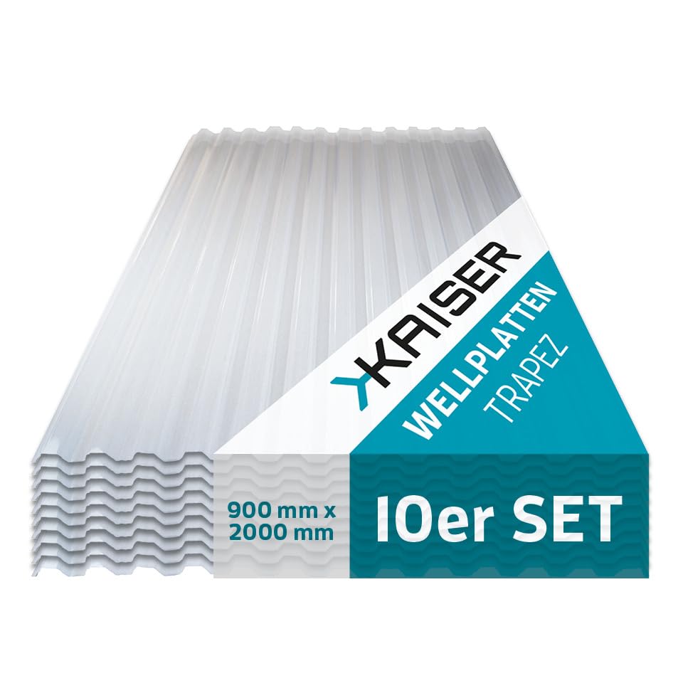 Kaiser plastic® Wellplatte Trapez glatt und klar | 90 x 200 cm| Trapez 76/18-1mm Stärke | Made in Germany | 10 Stück