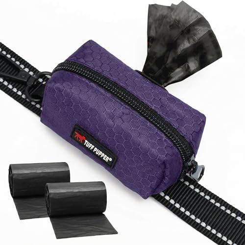 Image of Tuff Pupper Dog Poop Bag Holder | Works with Any Dog Leash | Zippered Waste Bag Dispenser | Waterproof with Rust-Proof Clip | Convenient Lightweight Design | Includes 2 Rolls of Leak-Proof Bags