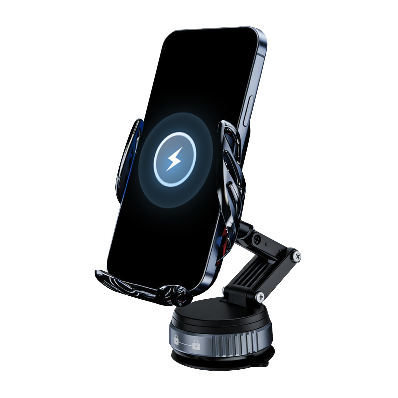 Caricabatterie wireless da auto, 15 W, Qi a ricarica rapida, supporto per telefono con ventosa e staffa per il controllo della musica e lo streaming video durante i pendolari e l'assistenza al