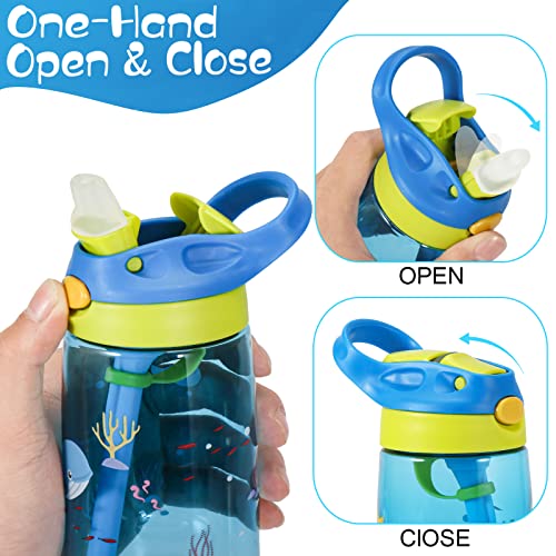 SUPPRUI Kids Water Bottles with Straw for School,480ml Water Bottle Kids,BPA-Free,Leakproof Drink Bottle for Boys & Girls(Light Blue Shark) - Image 2