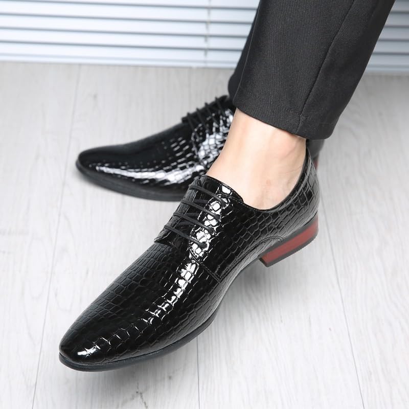 YZABEL Men's Alligator Crocodile Print Oxfords Dress Shoes, Pointed Toe Lace-Up Casual Shoes, Lightweight and Comfortable for Formal Business Wedding2