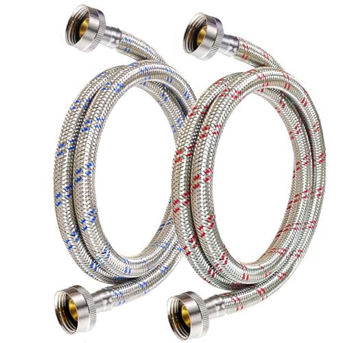 Premium 4 Ft Stainless Steel Washing Machine Hoses - 2-Pack Burst-Proof Washer Supply Lines for Hot and Cold Water - 3/4 FHT Standard Connection - Universal Fit for All Washers