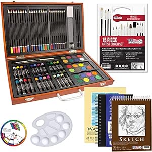 U.S. Art Supply 102-Piece Deluxe Art Creativity Set with Wooden Case – Artist Painting, Sketching and Drawing Set, 24…
