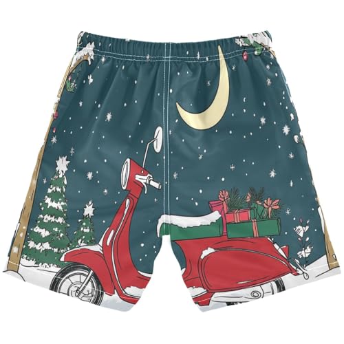 Boys Beach Board Shorts Red Motocross Moon Swim Trunk Teen Swimwear 8-16Y2