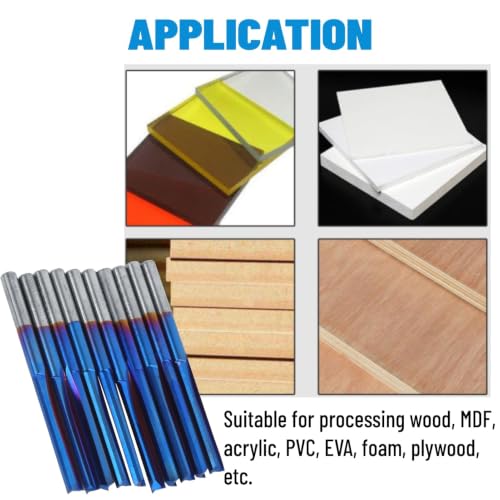 ZDZCYS22DL 10 szt. 3,175 mm frez frezujący, narzędzie do frezowania uchwytu, do obróbki drewna, MDF, akrylu, PCW, EVA, pianki, sklejki, węglik spiekany, 2-Flut prosty