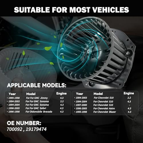 Image of 700092 AC Heater Blower Motor Fan Fit for Chevy Astro 1996-2005,Blazer 1995-2002, S10 1994-2004,for GMC Safari 1996-2005, Sonoma 1994-2004,19179474, 3010064, 15-81128