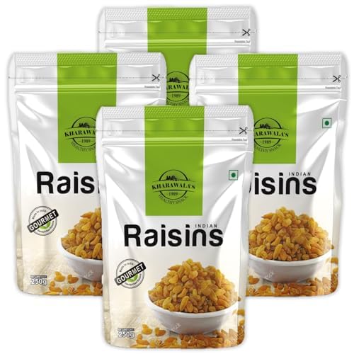 Image of KHARAWALA'S Premium Dried Indian Raisins - Pack of 4 (250gm Each) | Dry Fruits- Indian Kishmish | Rich In Nutiritons