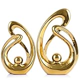 XMGZQ Oro Scultura Deco Set di 2,Ceramica Statua di Arte Astratta,Decorazione Soggiorno,Camera da Letto Deco,Appartamento Moderno Oggetti Decorativi Sculture
