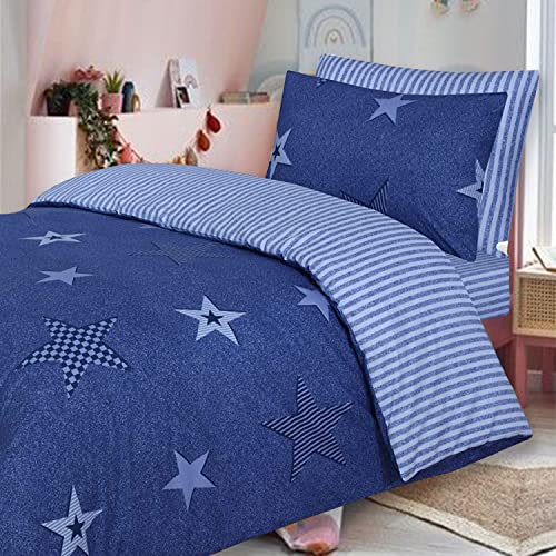 DTEX HOMES - Set di biancheria da letto per bambini, 100% cotone, reversibile, copripiumino con federe e lenzuolo con...