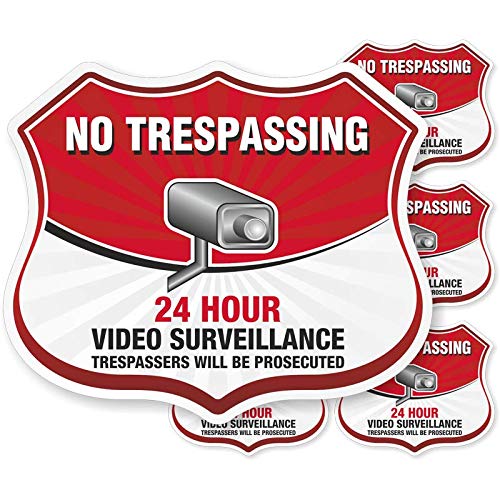 SmartSign “24 Hour Video Surveillance, No Trespassing” Decal Set | Five Pack of 2.75"x3.25" EG Reflective Adhesive Labels, Made in USA