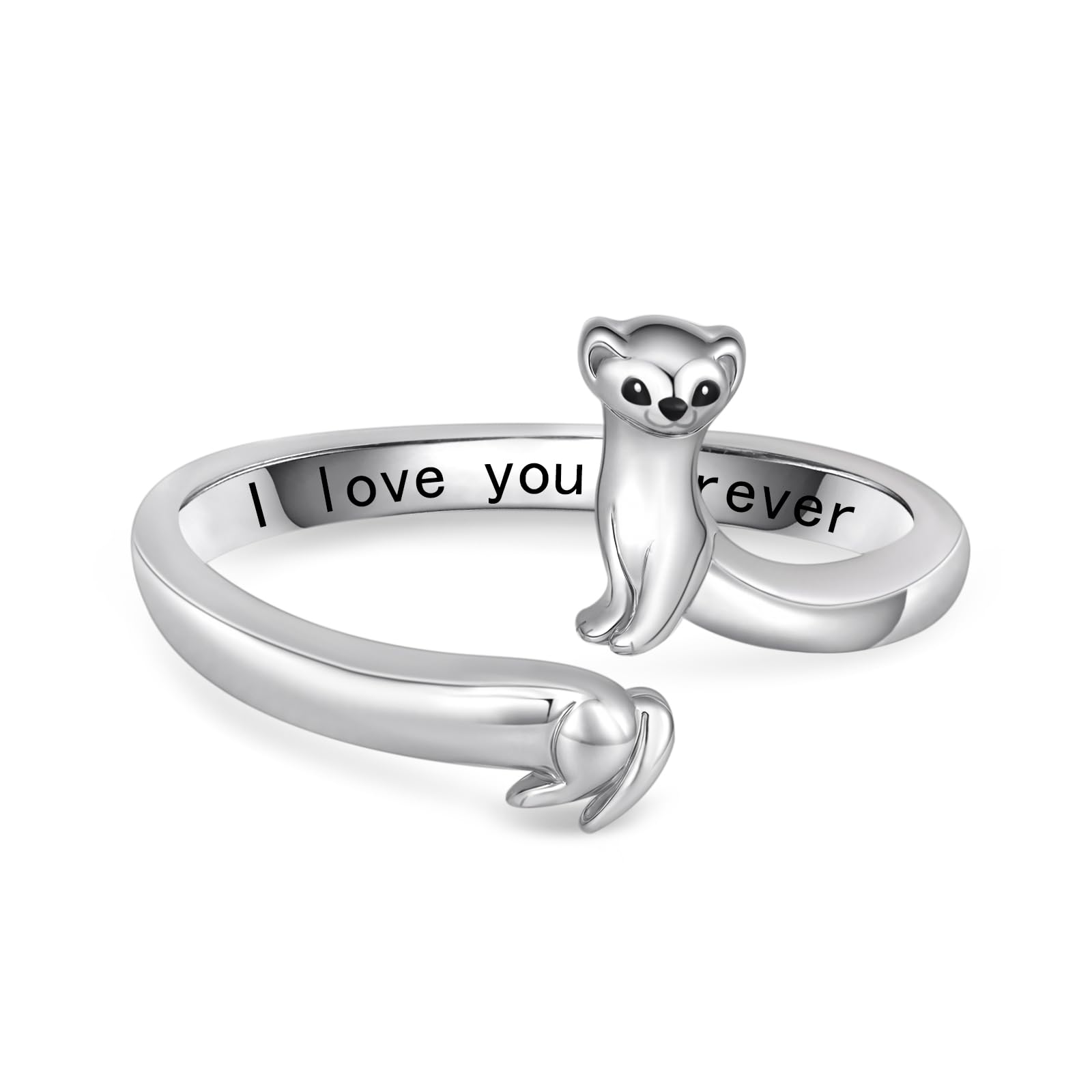 Anello animale 925 argento Sterling anello Ferret gioielli regali accessori donna Animal Ferret Lover
