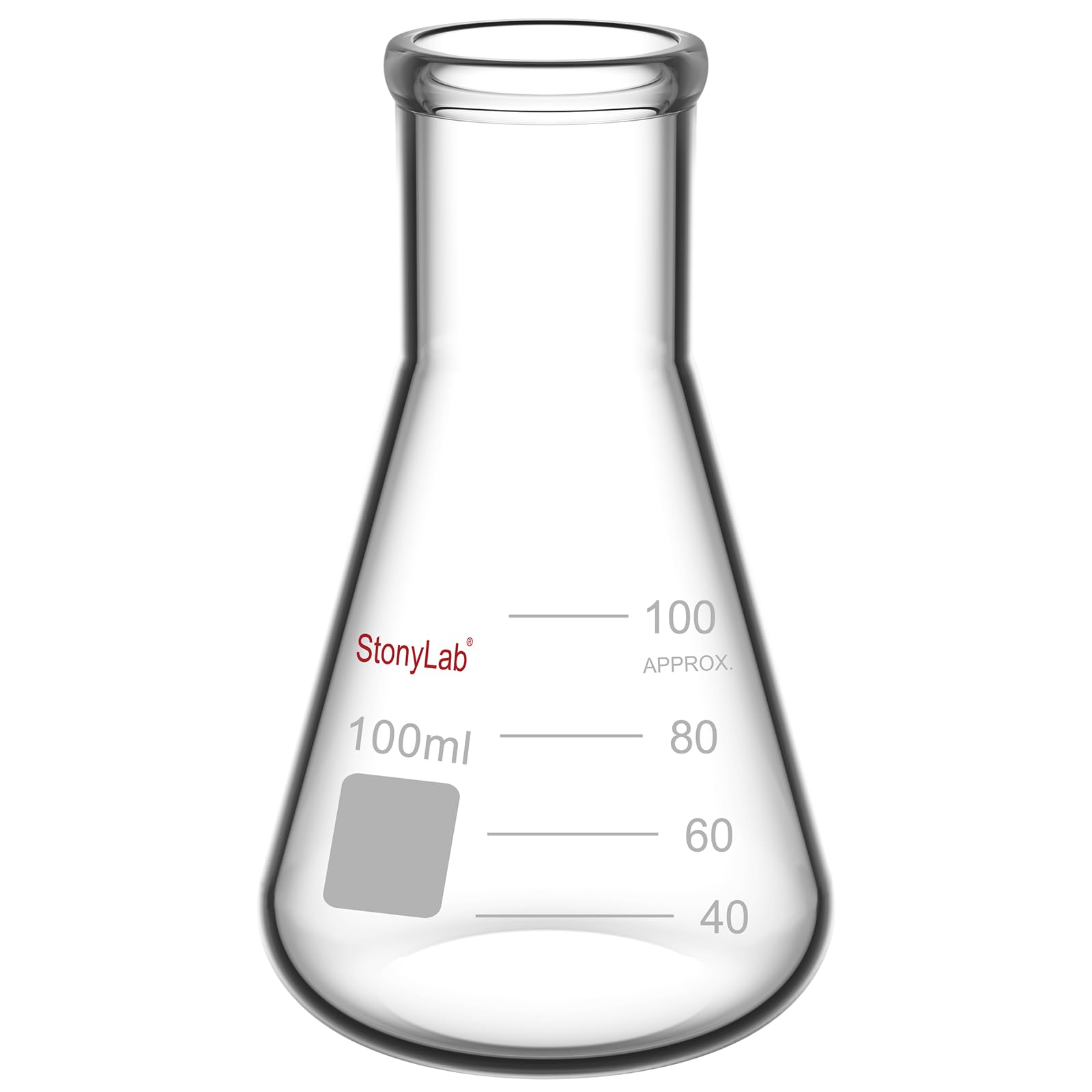 stonylab 1er-Pack 100 ml Erlenmeyerkolben aus Glas, Schwere Wand und Schmalem Mund, Labor Kolben Erlenmeyer Flask mit Robustem Rand