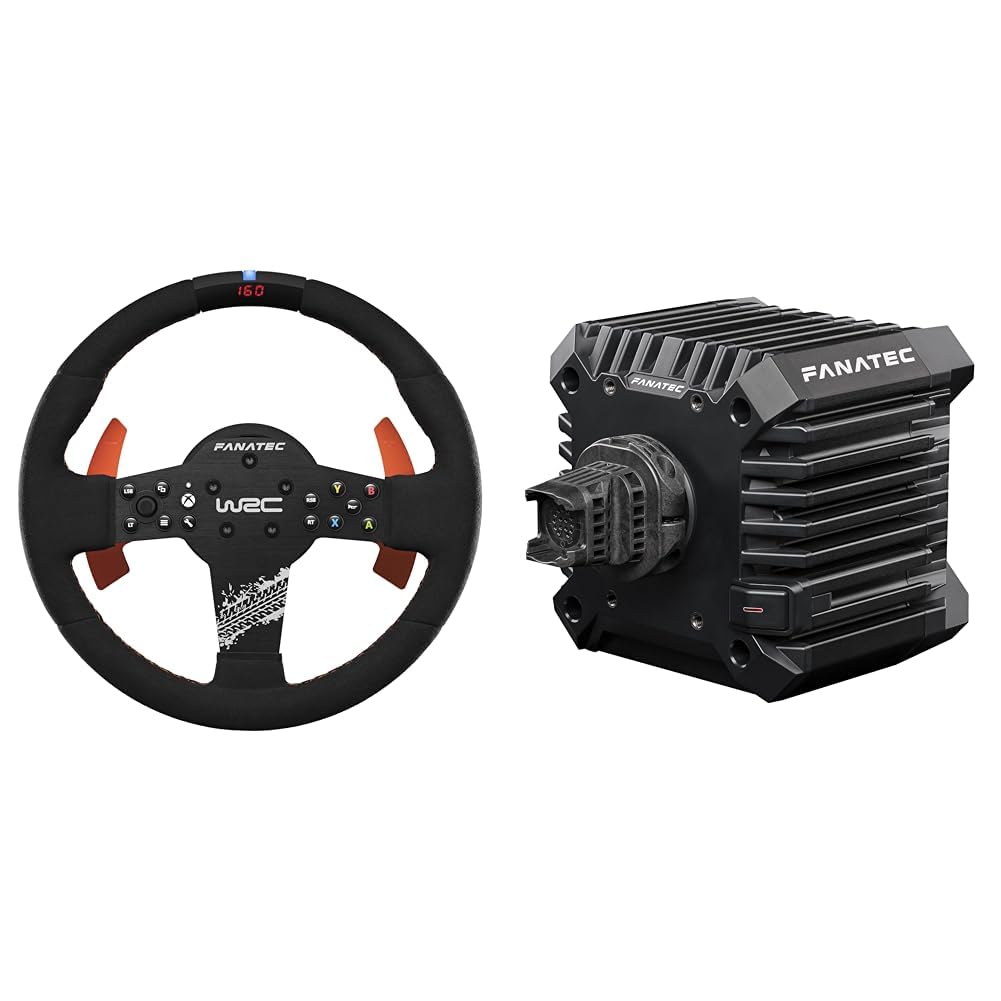 FANATEC CSL Elite Offiziell Lizenziertes WRC Rallye Sim Racing Lenkrad + CSL DD QR2 Wheel Base – Alcantara-Bezug, 5 Nm Direct Drive Base – PC