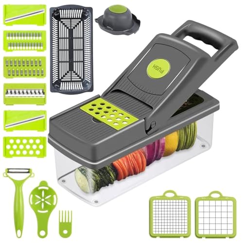 Improved 14-in-1 Safe Chopper Vegetable Cutter,Onion Chopper,Veggie Chopper,Chopper,Food Chopper,Food Chopper Manual Hand,Vegetable Slicer,Vegetable Chopper,Kitchen Gadgets,Vegetable Cutter
