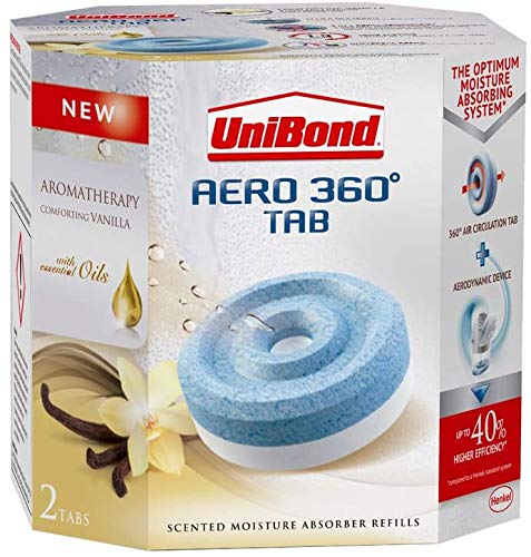 Unibond 2 X 360 Degree Moisture Absorber Vanilla Refill Tab, Aromatherapy, Ultra-Absorbent and Odour-Neutralising for AERO 360 Degree Dehumidifier, Condensation Absorbers, Twin Pack (2 x 450 g)
