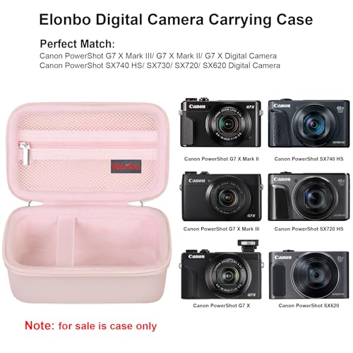 Image of Case for Canon PowerShot G7 X Mark III / G7 X Mark II / SX740 Digital Camera | Canon PowerShot G7 X Mark III / G7 X Mark II / SX740 HS Camera Carrying Case, Mesh Pocket fits Camera Accessories, Jelly Pink
