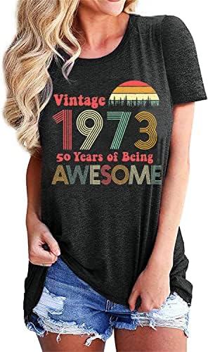 1973 Vintage Shirt for Women 50th Birthday Gifts 1973 Birthday Gifts Idea Retro Short Sleevel T Shirts Party Tops Funny Tees (as1, Alpha, l, Regular, Regular, 1973-Dark Grey, Large)