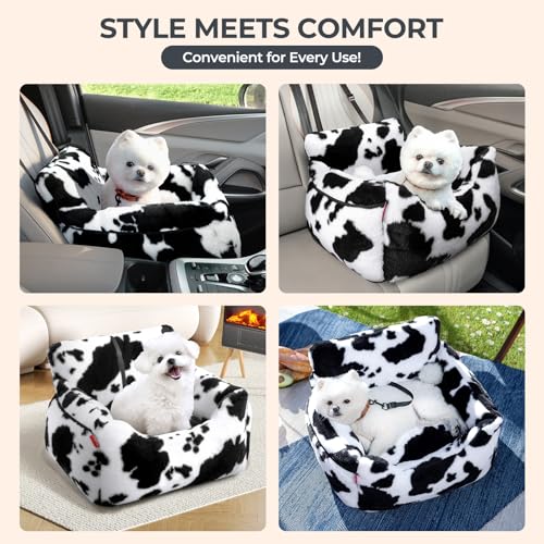 Image of BurgeonNest Dog Car Seat for Small Dogs & Cats Under 25 lbs, Milk Cow