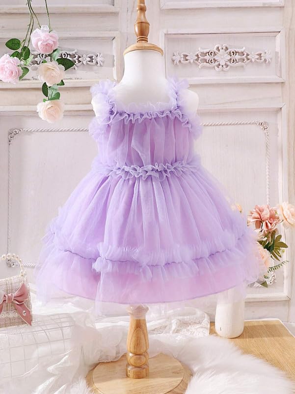 Image of Niren Enterprise Sleeveless Ruffle Sleeve Square Baby Girl Frock with Neck Boxer and net Flared | Frock Dress for Baby Girls