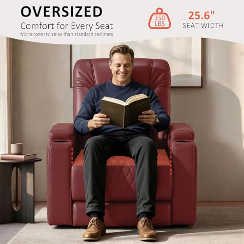 Image of MCombo Oversized Power Recliner Chair with Adjustable Headrest & LED Light for Adults, Zero Gravity Recliner with USB & Type C Ports, Cup Holders for Living Room & Home Theater, Faux Leather HTS401