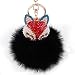 Real Fox Fur Ball with Artificial Fox Head Inlay Pearl Rhinestone Key Chain for Womens Bag or Cellphone or Car Pendant (01)
