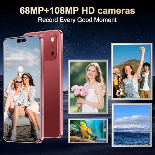Image of Ecshock 17PM Unlocked Phone | Cell Phone Android 15.0 | 16+512GB Smartphone| 6.99 inch HD Display | Long Battery Life 7000mAh | 68+108MP Zoom Camera| Fingerprint Lock | with Dual SIM (Wine Red)