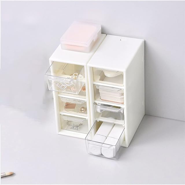 Cosmetic Storage Box,Desktop Jewelry Storage Display Boxes,2pcs Transparent Plastic Drawer Storage Cabinet with 4 Drawers,Desktop Parts Plastic Organizer Tool Craft Boxes for Office,School,Home,White