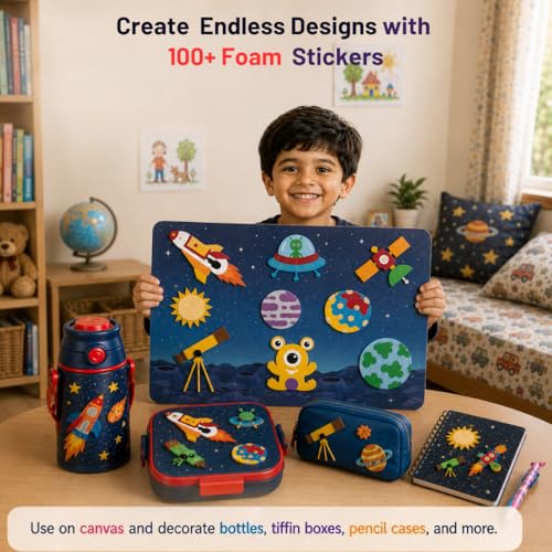Image of TOYJOS Space Adventure Foil Art Kit for Kids 220+ Pieces No Mess DIY Craft Kit Creative Activity Play Set with Foil Sheets Stickers & Canvases Educational Gift for Boys Girls 4 to 9 Years