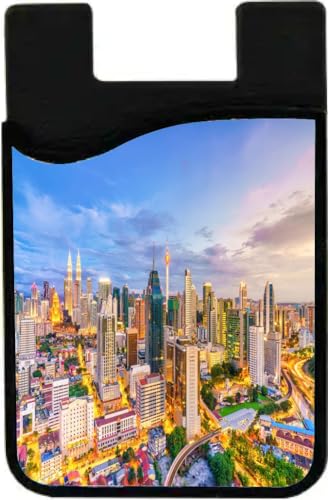 Island Gifting Neoprene Stick-on ID Card Holder for iPhone/Galaxy/Google Android Cases Featuring Image of The Kuala Lumpur Skyline in Madagascar