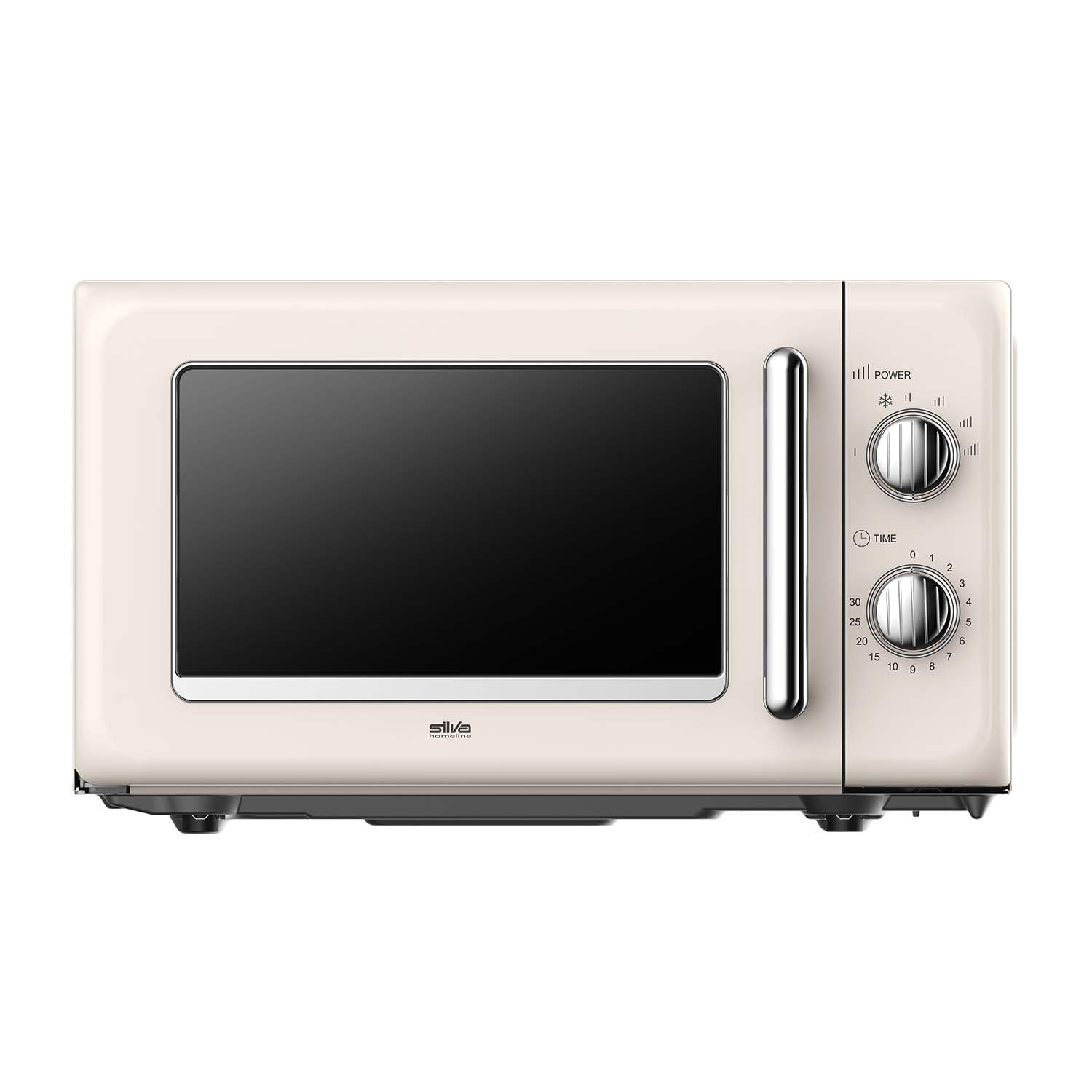Silva Schneider MW-R 25.3 Retro Mikrowelle 20L, 700 Watt, 6 Leistungsstufen, Timer, verchromte Knöpfe & Griff, Endsignal – Farbe Beige