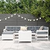 Gecheer 7-TLG. Gartenmöbel Set Holz Gartenlounge Set Sitzgruppe Balkonmöbel Terrassenmöbel Sitzgarnitur Gartenset Garten Sofagarnitur mit Kissen,für Garten Terrasse Balkon,Weiß Massivholz Kiefer
