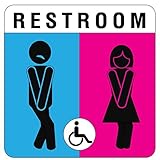 Unique Unisex Bathroom Sign, Funny and Modern Restroom Signage for Office, Restaurant or Any Store – 8” x 8” with disable icon.