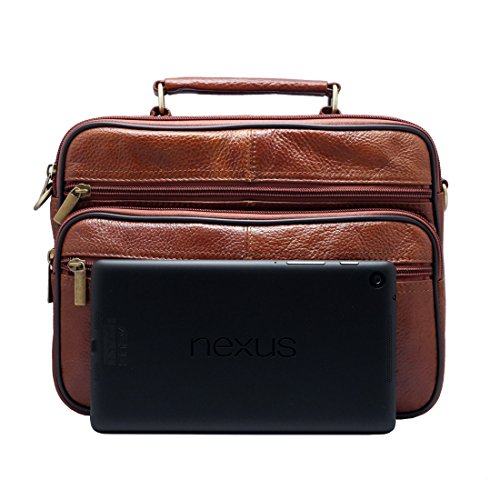 Tablet Cross body messenger bag and Handbag 2 in 1 Day bag Cowhide leather Tote Bag for Up to 10 Inch WK32