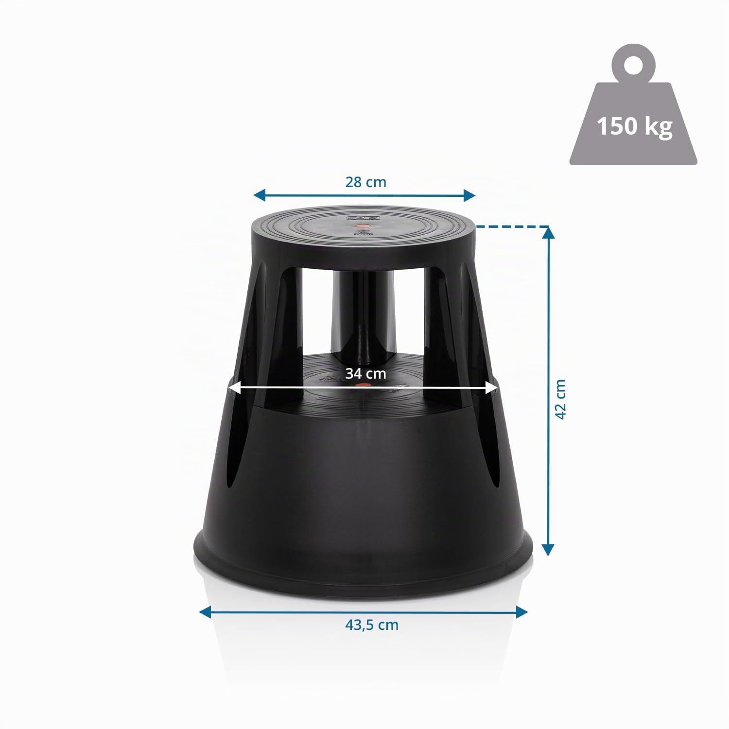 hjh OFFICE Tritthocker TIO-M I Kunststoff Elefantenfuß, Höhe 42 cm, bis 150kg belastbar, mit Rollen 830000 Schwarz