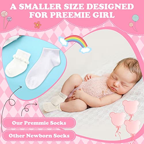 Bonuci 8/24 Pairs Preemie Socks Baby Girls Premature Baby Cotton Turn Cuff Bubble Preemie Socks Nicu for Newborn Hospital3