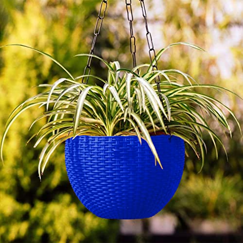 Image of Heat Home Plastic Hanging Flower Pot for Balcony & Railing Set (Blue, Set of 7)