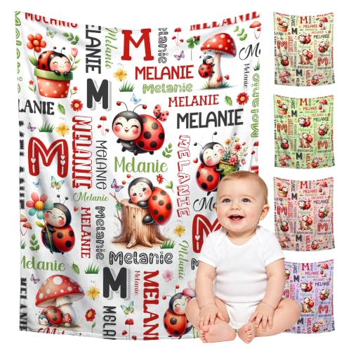 Image of Custom Ladybug Blanket for Boys Girls,Ultra Soft Personalized Gifts Baby Blanket,Customized Throw for Toddlers Newborn Stroller Crib,30 inchx40 inch