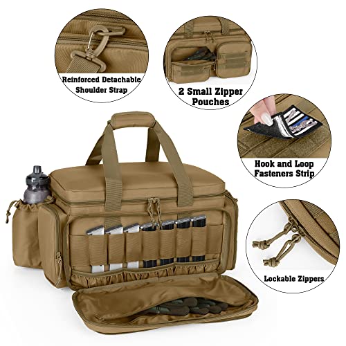 DSLEAF Tactical Pistol Range Bag for 5 Handguns, Shooting Gun Duffle Bag with 9X Magazine Slots for Hunting and Range Outdoor Activities - Thumbnail 4