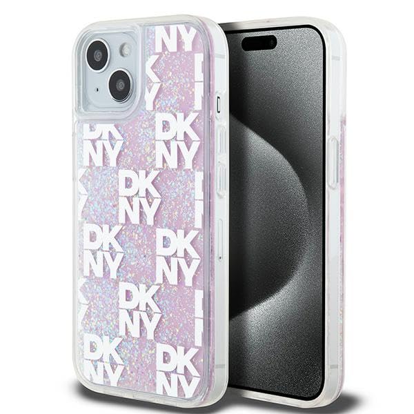 CG Mobile Coque pour iPhone 15/14/13 6,1" DKNY DKHCP15SLCPEPP Coque rigide rose Paillettes liquides Multilogo